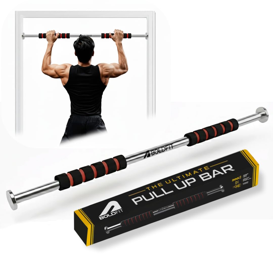 Boldfit Heavy-Duty Pull-Up Bar for Home Workout – Adjustable Doorway Chin-Up Bar, No Drill Installation, Anti-Slip Grip, Upper Body Strength Training Equipment
