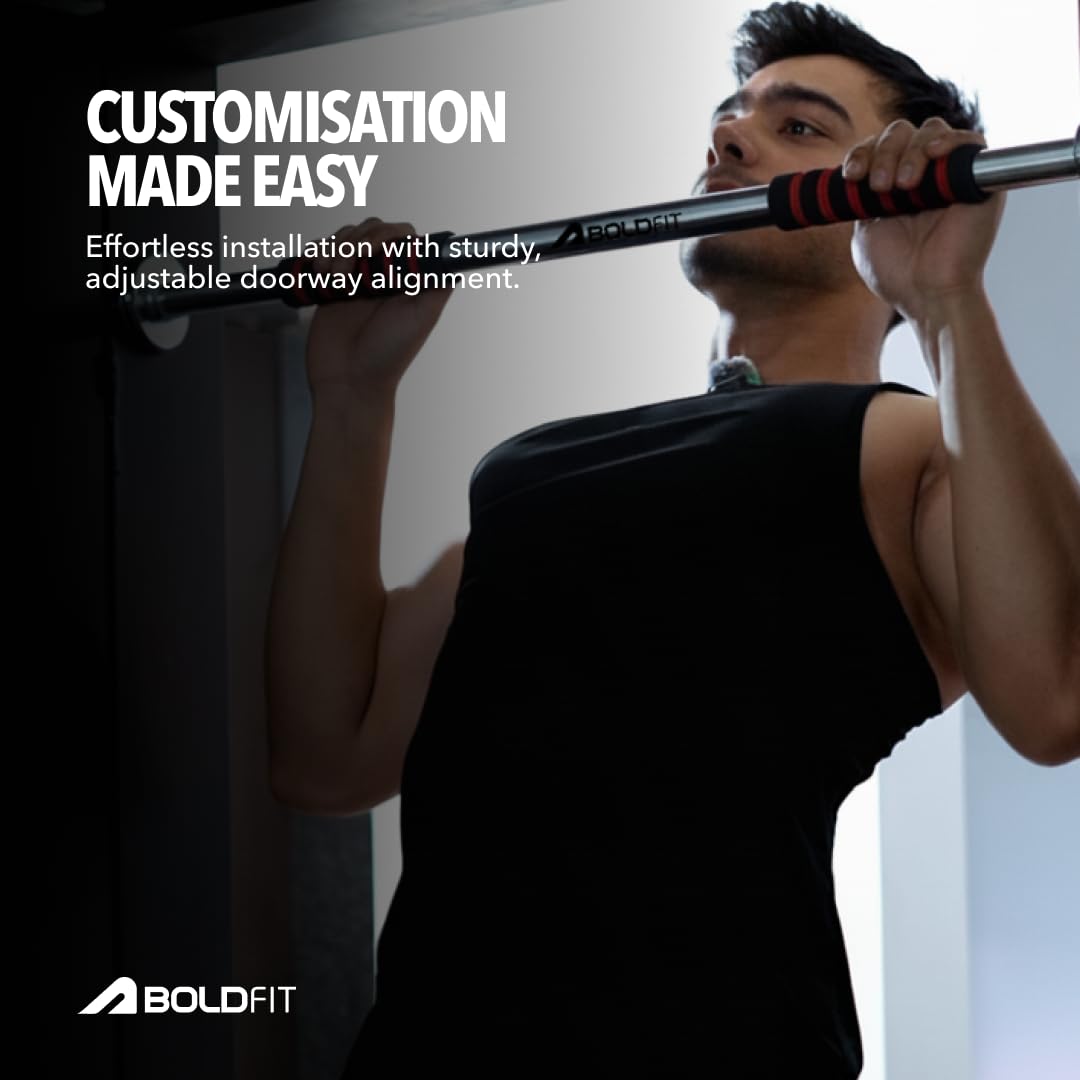 Boldfit Heavy-Duty Pull-Up Bar for Home Workout – Adjustable Doorway Chin-Up Bar, No Drill Installation, Anti-Slip Grip, Upper Body Strength Training Equipment
