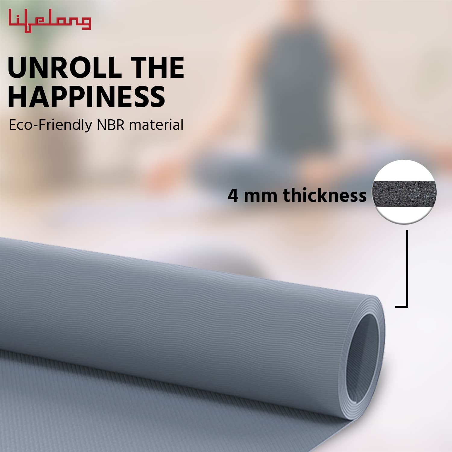 Lifelong 4mm Anti-Skid Yoga & Exercise Mat – EVA Material Workout Mat for Home Gym, Lightweight, Durable Fitness Mat for Men & Women, Grey