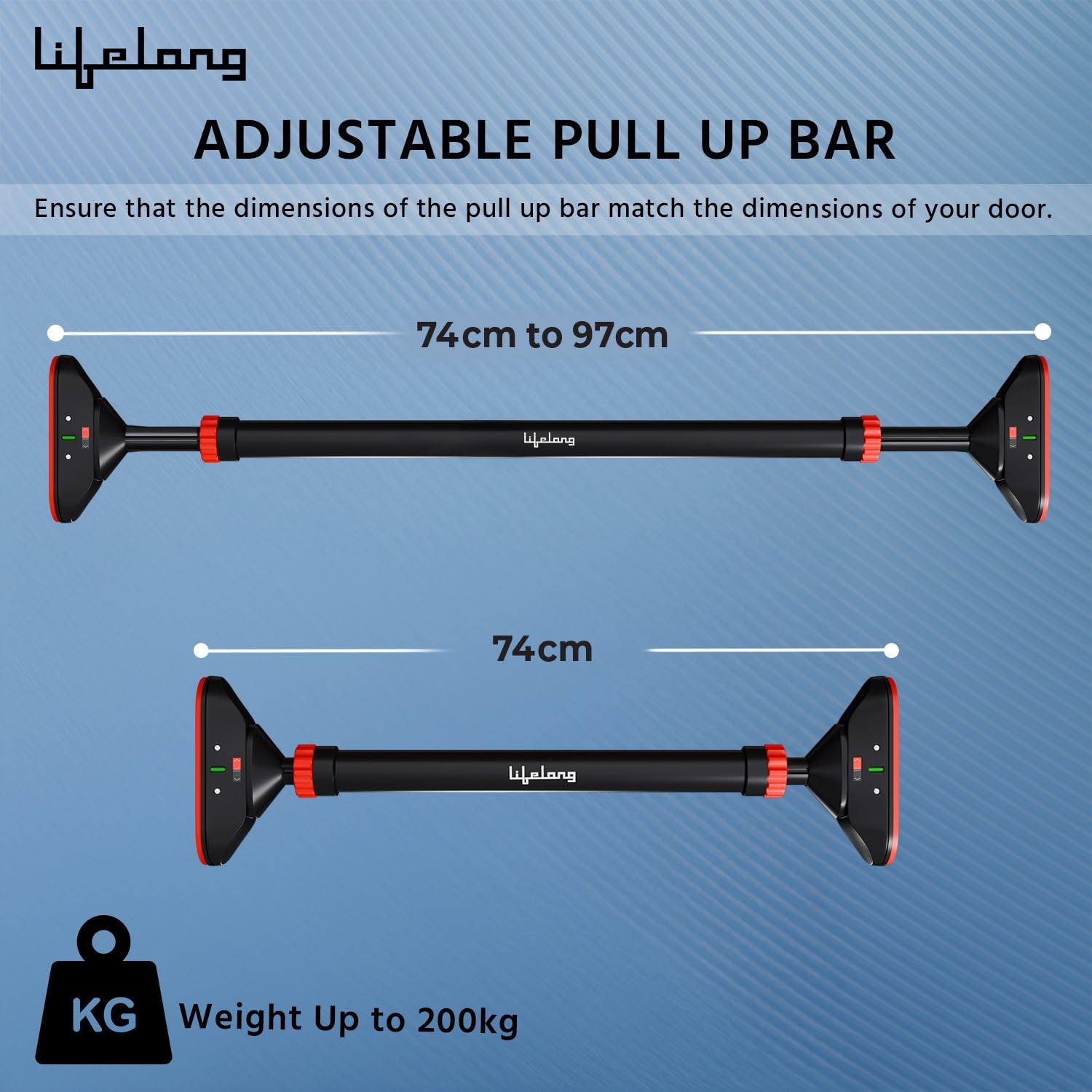 Lifelong Doorway Pull-Up Bar for Home Gym – Adjustable 74–97 cm Chin-Up Bar, No Screws Required, Secure Locking System, Upper Body Workout Equipment