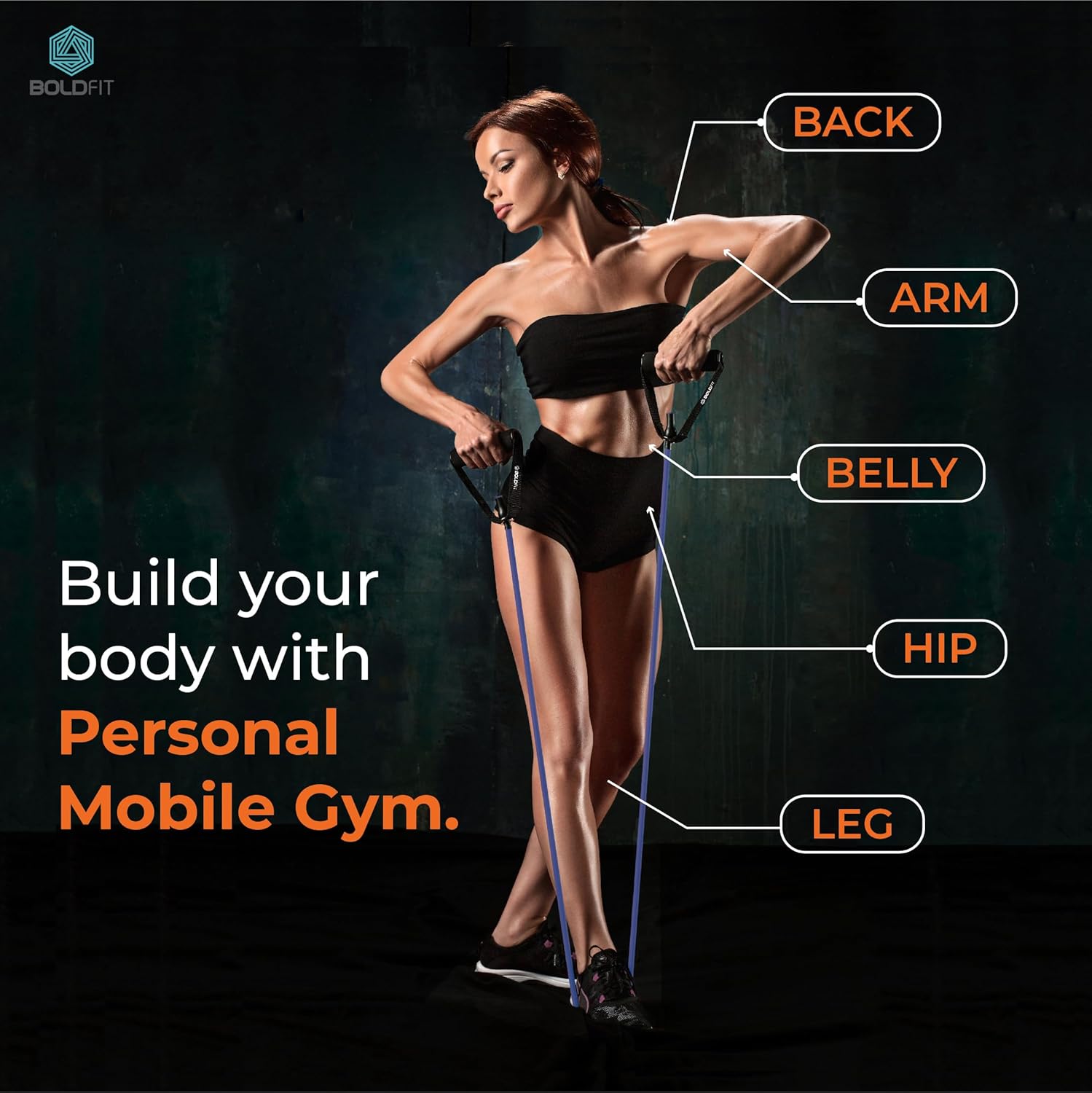 Boldfit Resistance Tube Band Set for Home Workout – 25kg Resistance with Foam Handles & Door Anchor, Full Body Strength Training, Stretching & Fitness Equipment