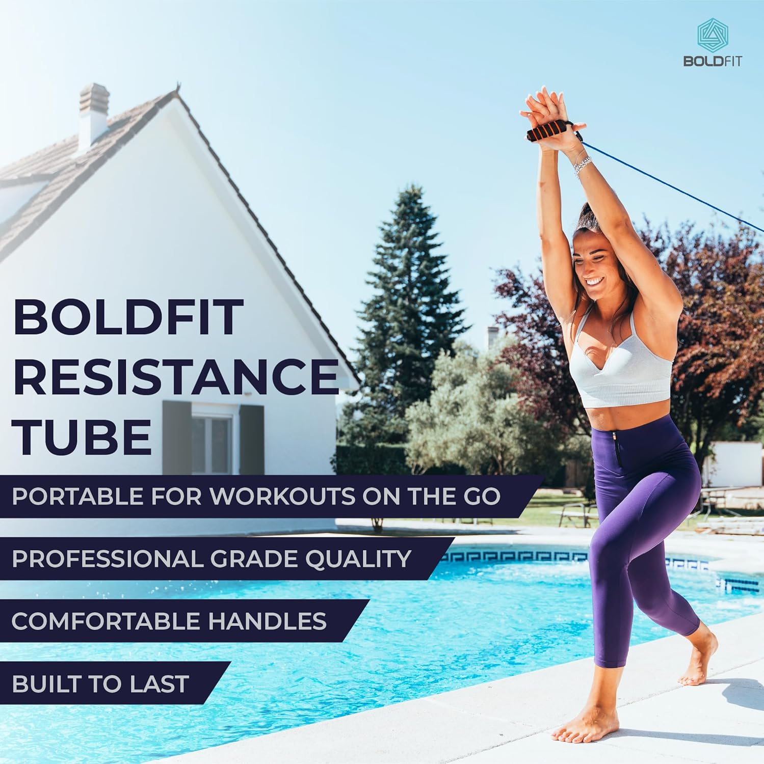 Boldfit Resistance Tube Band Set for Home Workout – 25kg Resistance with Foam Handles & Door Anchor, Full Body Strength Training, Stretching & Fitness Equipment
