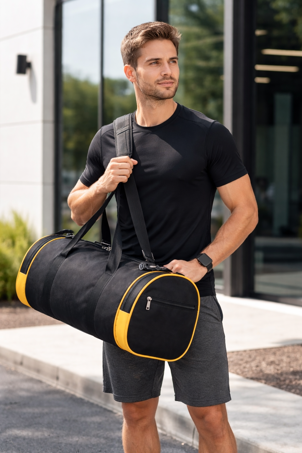 Black & Yellow Sports Duffel Bag for Gym & Travel | Durable Waterproof Gym Bag with Shoulder Strap